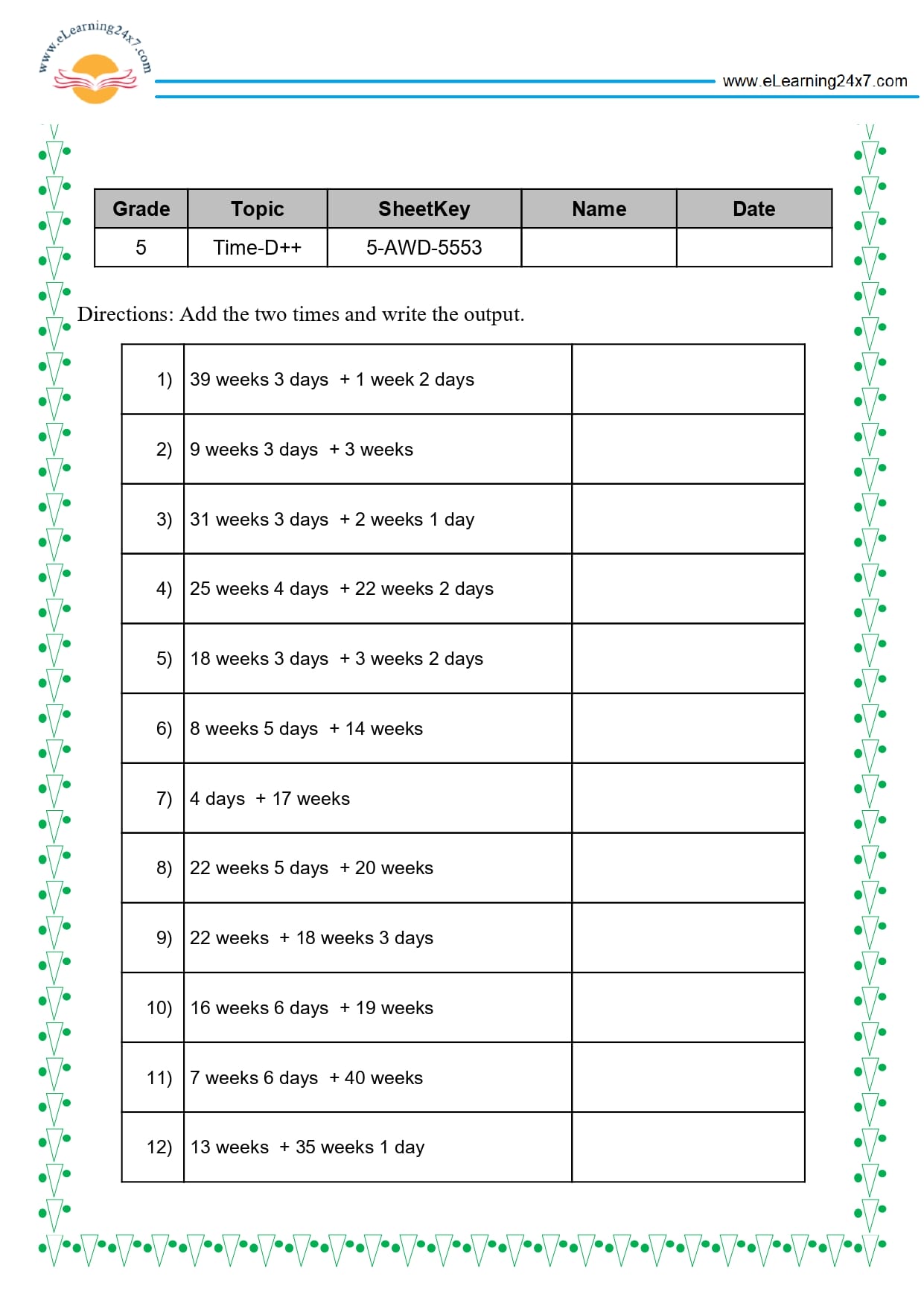 Grade 5 Time Addition