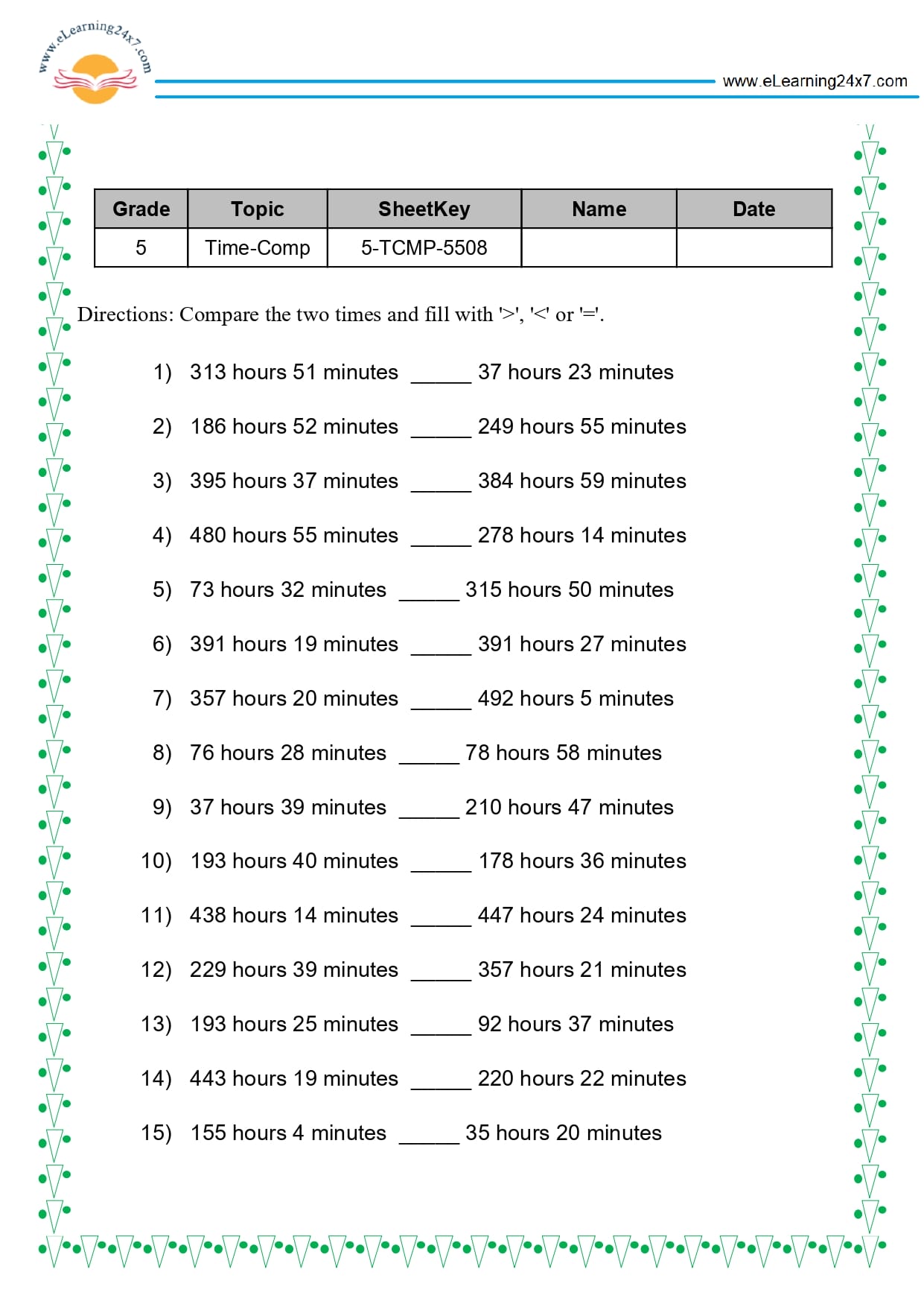 Grade 5 Time Comparison