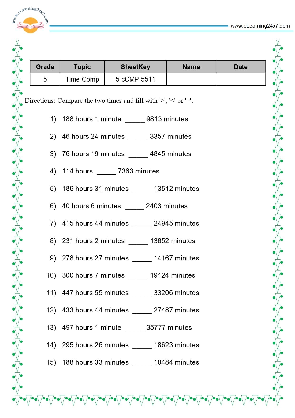 Grade 5 Time Convert & Compare
