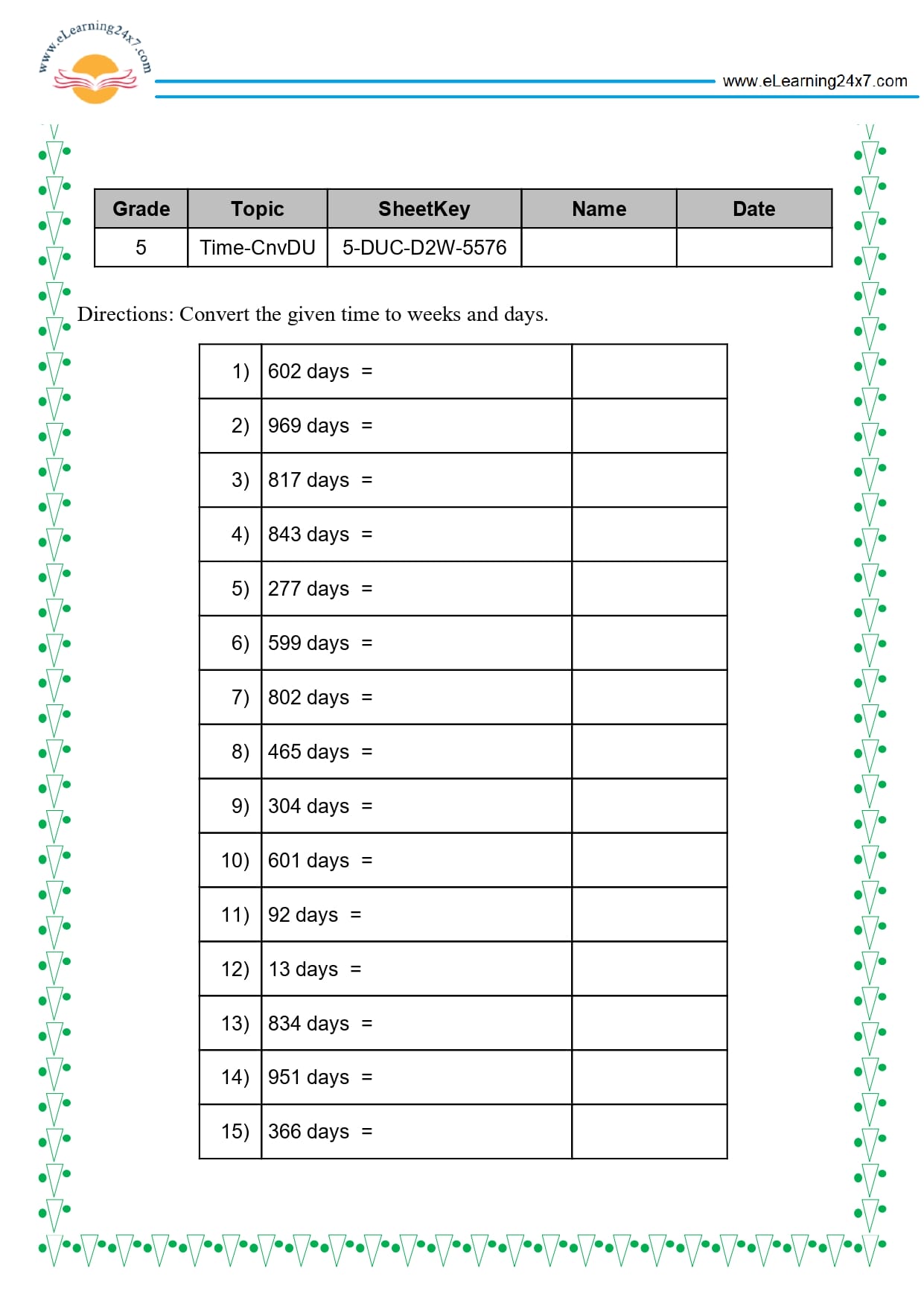 Grade 5 Time Conversion