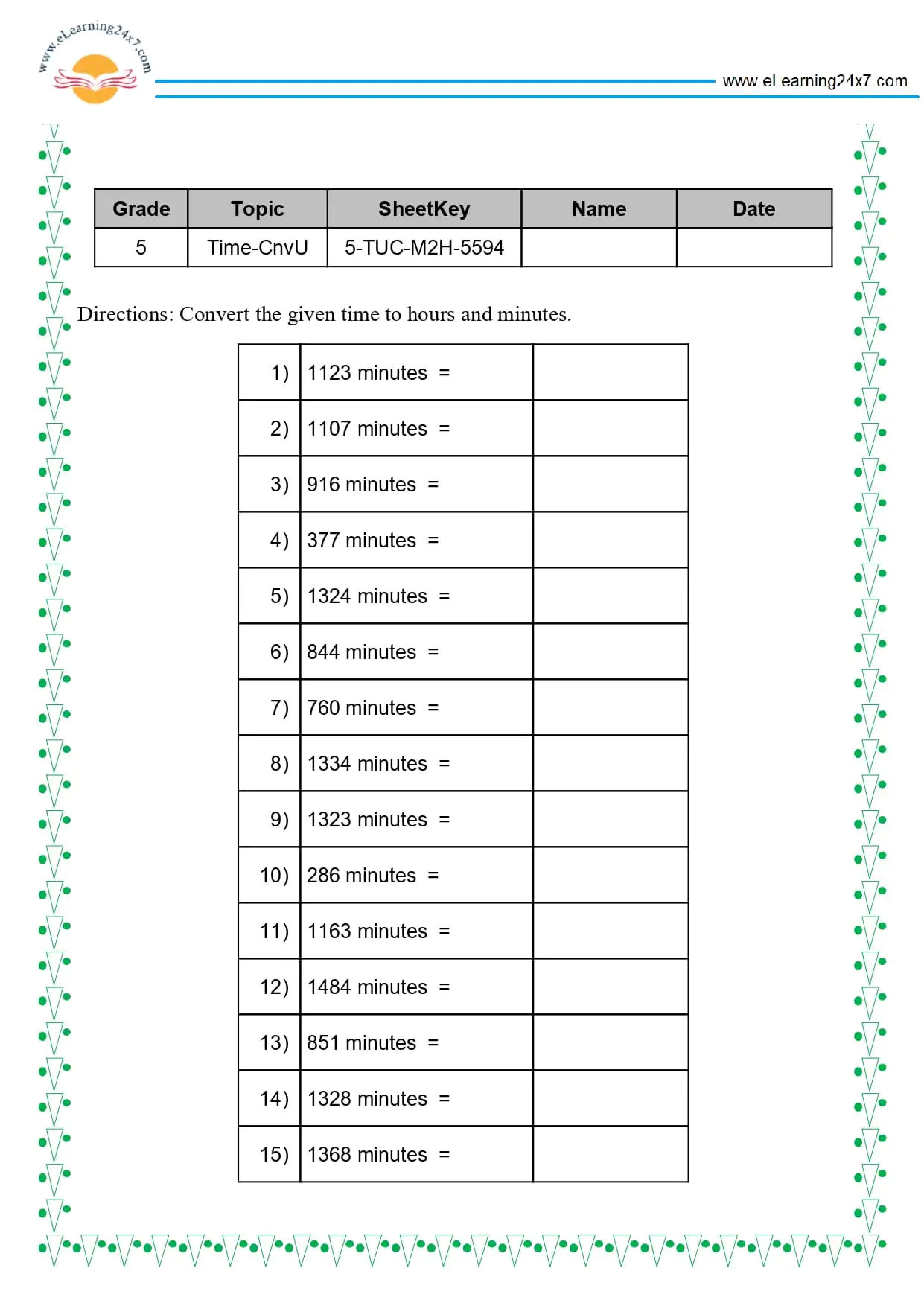 Grade 5 Time Conversion