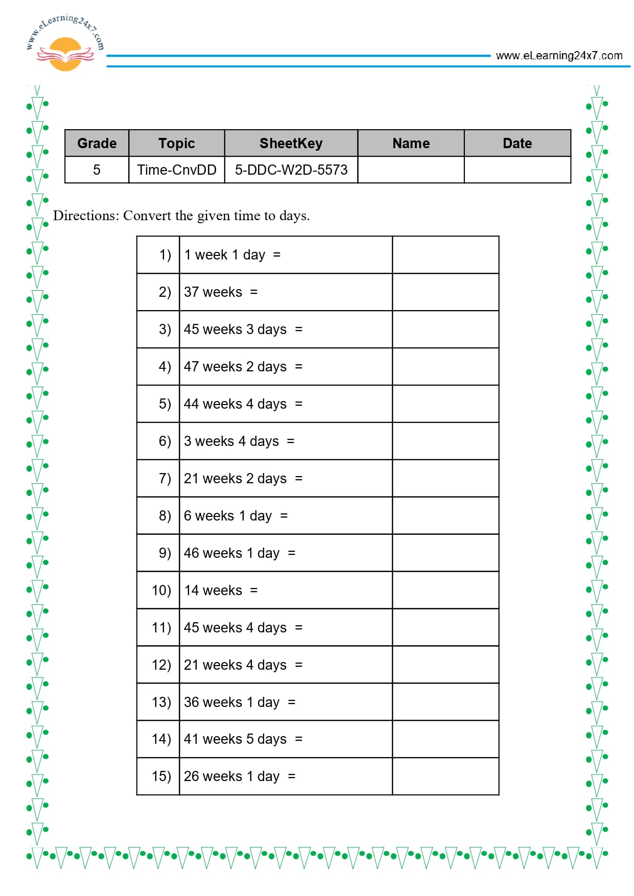 Grade 5 Time Conversion