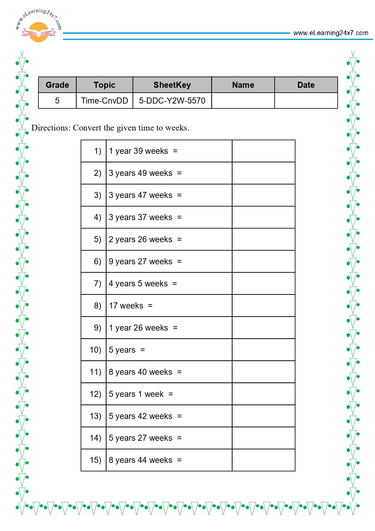 Grade 5 Time Conversion