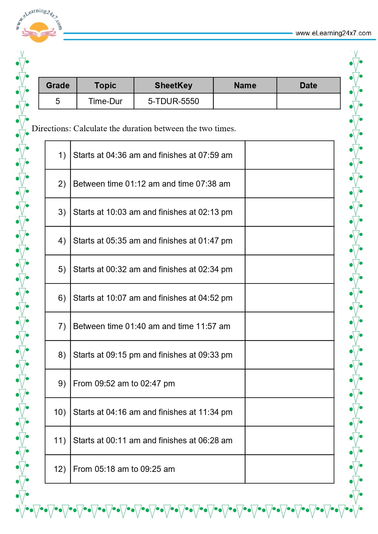 Grade 5 Time Duration