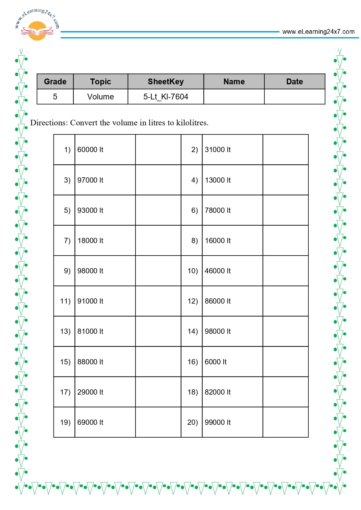 Grade 5 Volume Conversion