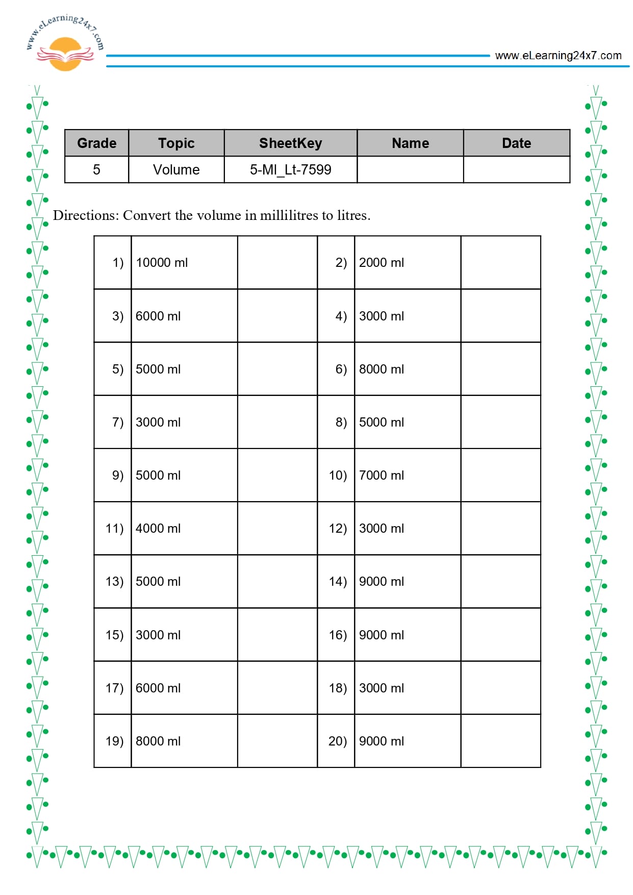 Grade 5 Volume Conversion