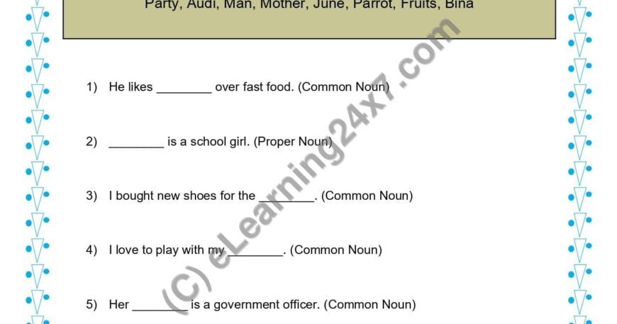 Grade 1, English, Noun - Fill Blanks With Noun Type, printable PDF, instant download