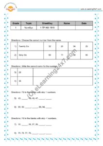 Grade 1, Maths - Number System Mock Test Paper, printable PDF, instant download