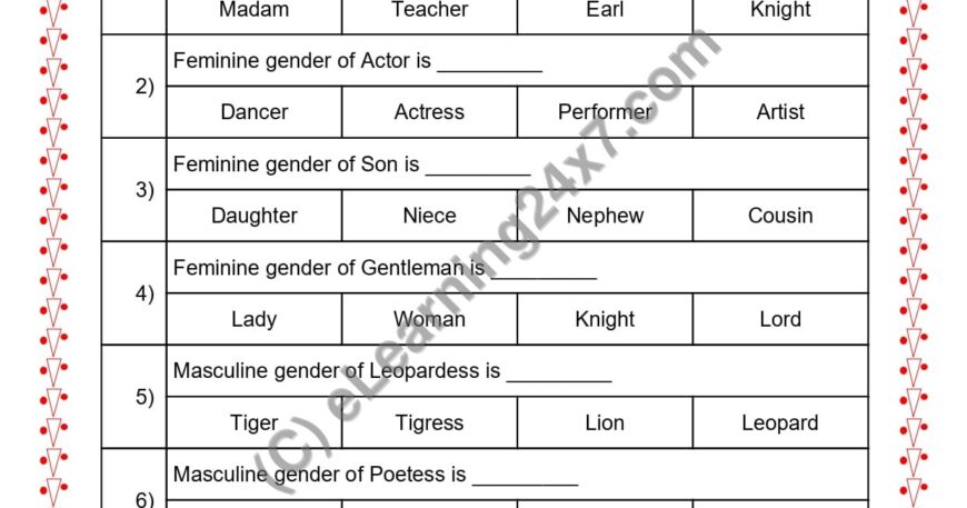 Grade 2, English, Gender - Pick The Correct Gender, printable PDF, instant download
