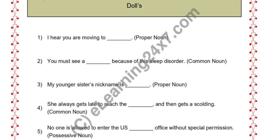Grade 2, English, Noun - Fill Blanks With Noun Type, printable PDF, instant download