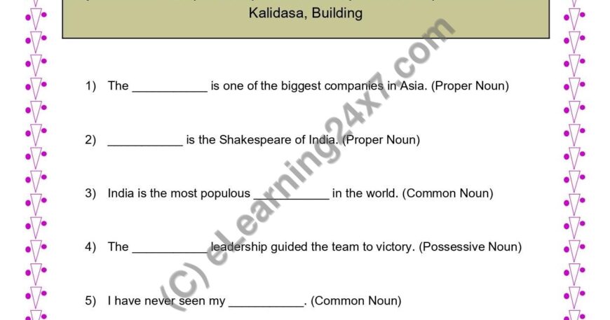 Grade 4, English, Noun - Fill Blanks With Noun Types, printable PDF, instant download