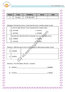 Grade 4, Maths - Number System Mock Test Paper, printable PDF, instant download