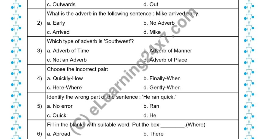 Grade 1, English, Adverbs - Multiple Choice Questions, printable PDF, instant download