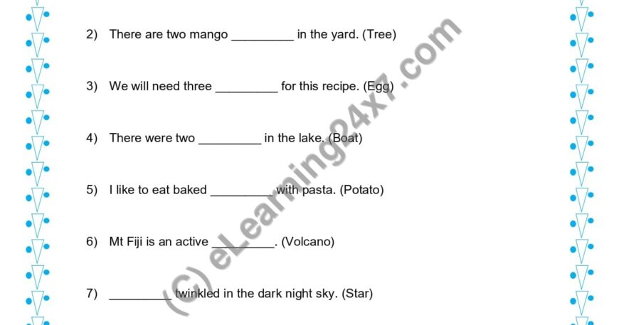 Grade 1, English, Singular Plural - Fill The Blank With Correct Word, printable PDF, instant download
