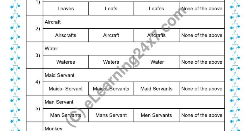 Grade 1, English, Singular Plural - Multiple Choice Questions, printable PDF, instant download
