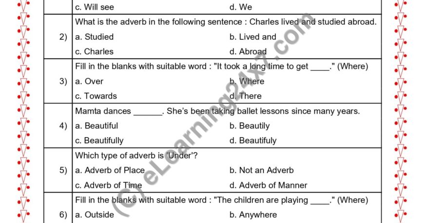Grade 2, English, Adverbs - Multiple Choice Questions, printable PDF, instant download