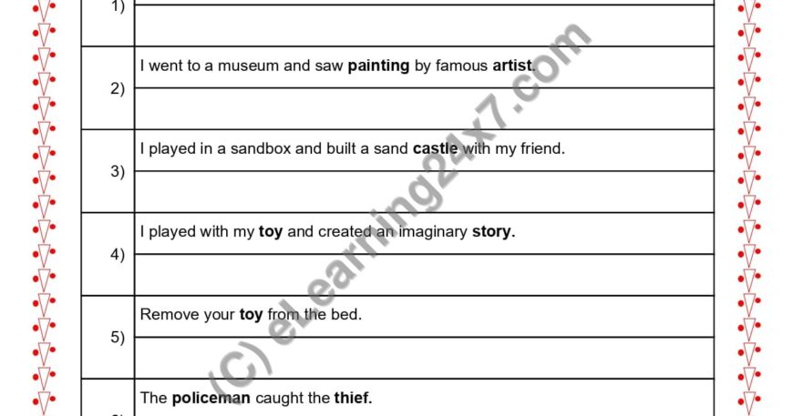 Grade 2, English, Singular Plural - Rewrite Sentence By Converting, printable PDF, instant download