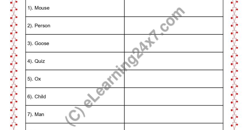 Grade 2, English, Singular Plural - Plural - Irregular, printable PDF, instant download