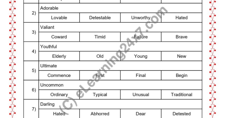 Grade 2, English, Synonyms - Multiple Choice Questions, printable PDF, instant download