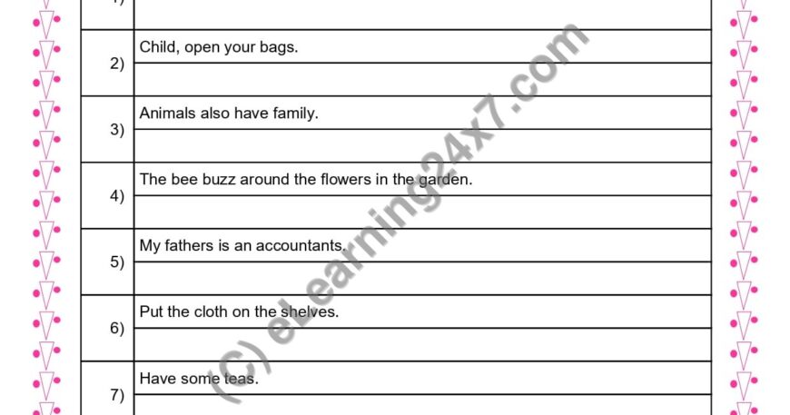 Grade 3, English, Singular Plural - Rewrite Sentence Using Singular/Plural, printable PDF, instant download