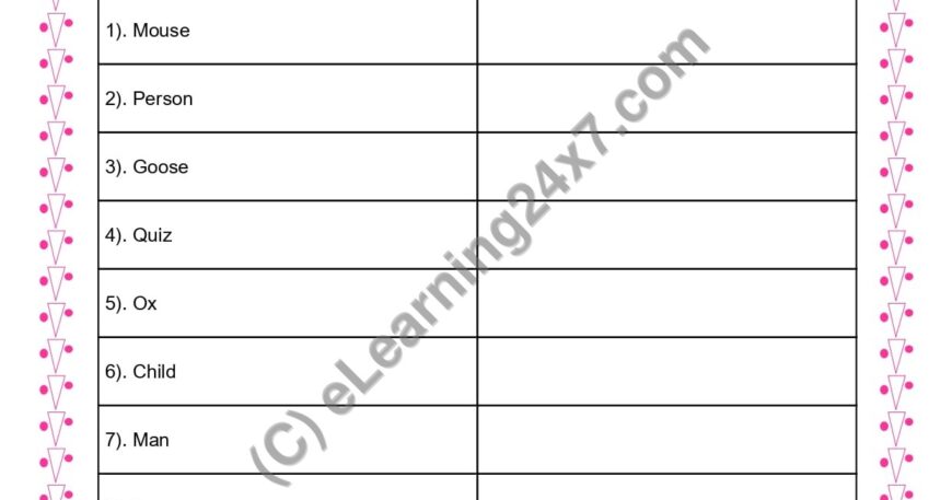 Grade 3, English, Singular Plural - Plural - Irregular, printable PDF, instant download