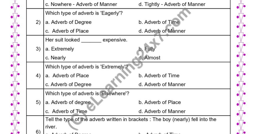 Grade 4, English, Adverbs - Multiple Choice Questions, printable PDF, instant download