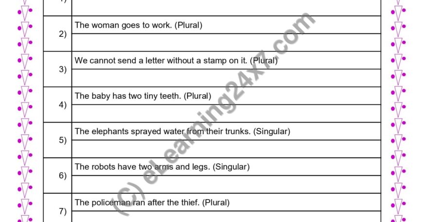 Grade 4, English, Singular Plural - Rewrite Sentence Using Singular/Plural, printable PDF, instant download