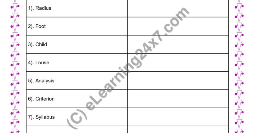 Grade 4, English, Singular Plural - Plural - Irregular, printable PDF, instant download