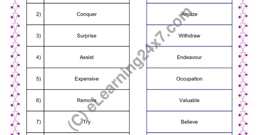 Grade 4, English, Synonyms - Match Word With Its Synonym, printable PDF, instant download