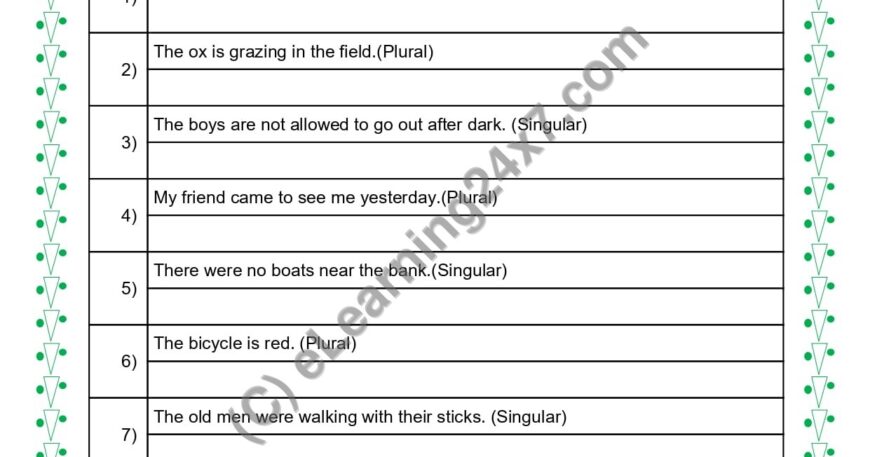 Grade 5, English, Singular Plural - Rewrite Sentence Using Singular/Plural, printable PDF, instant download