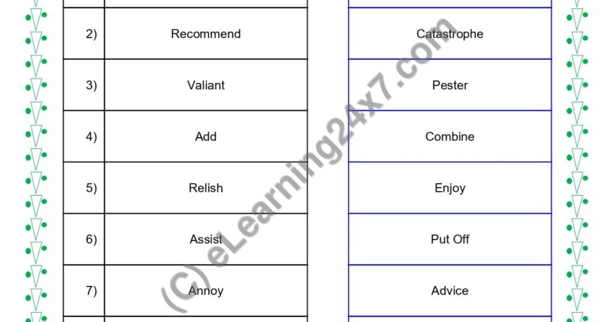 Grade 5, English, Synonyms - Match Word With Its Synonym, printable PDF, instant download