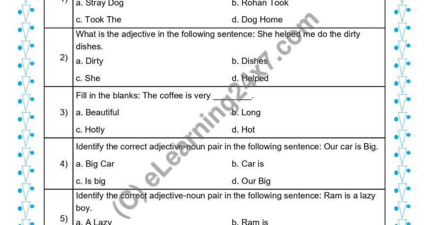 Grade 1, English, Adjectives - MCQs, printable PDF, instant download