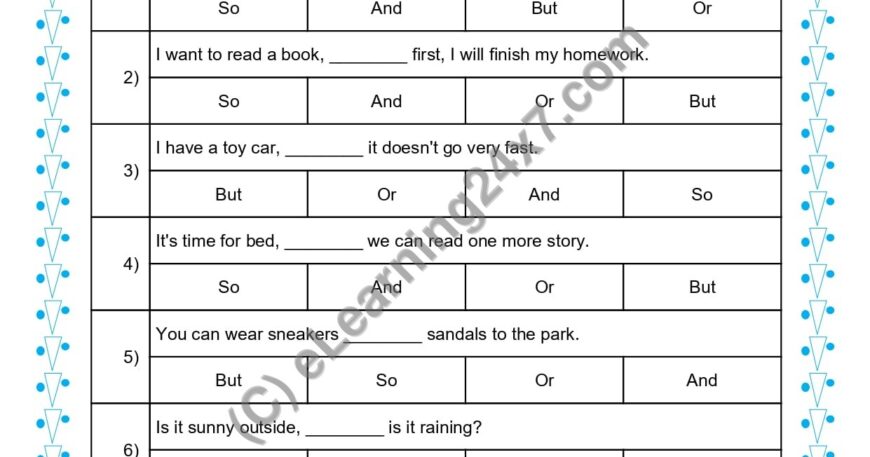 Grade 1, English, Conjunction - MCQs, printable PDF, instant download