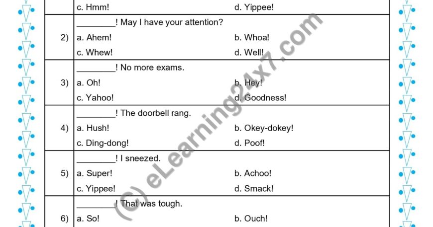 Grade 1, English, Interjection - MCQs, printable PDF, instant download