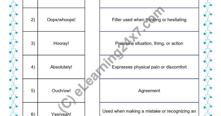 Grade 1, English, Interjection - Match Interjection, printable PDF, instant download