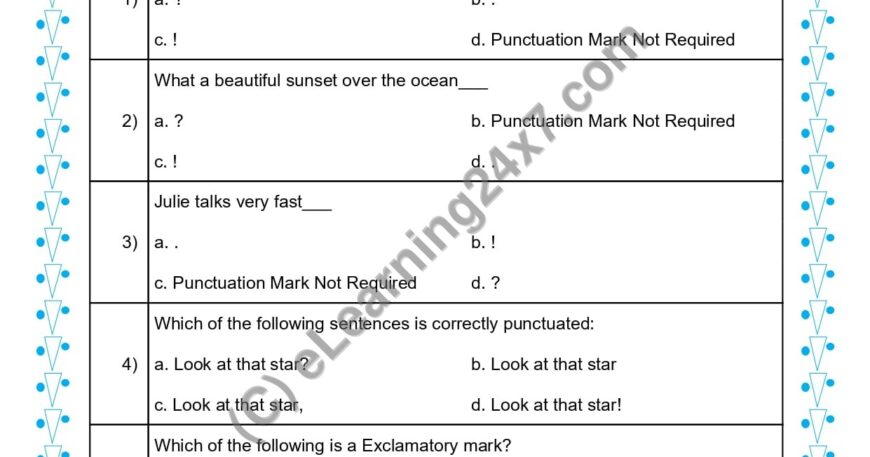 Grade 1, English, Punctuation - MCQs, printable PDF, instant download