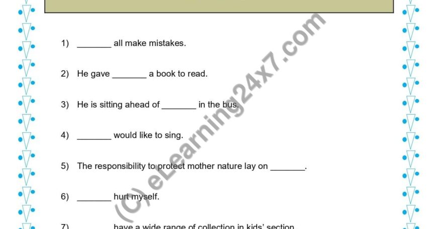 Grade 1, English, Pronoun - Fill The Blanks, printable PDF, instant download