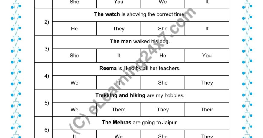 Grade 1, English, Pronoun - MCQs, printable PDF, instant download