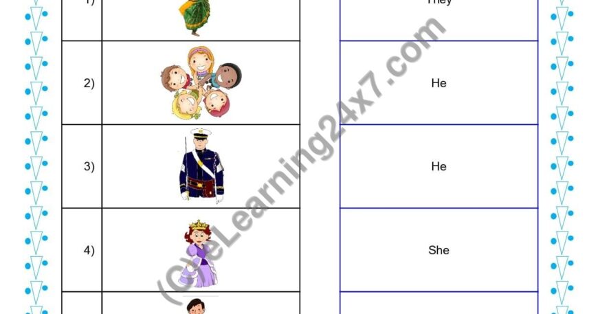 Grade 1, English, Pronoun - Match The Pronoun, printable PDF, instant download