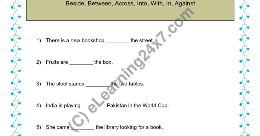 Grade 1, English, Preposition - Fill Blanks, printable PDF, instant download