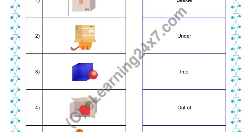 Grade 1, English, Preposition - Match Preposition, printable PDF, instant download