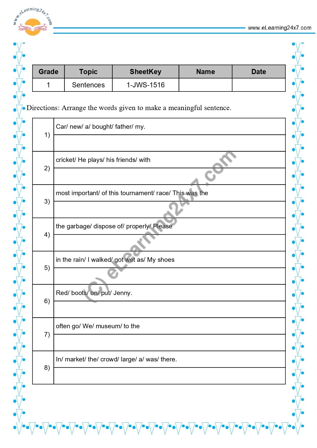Grade 1, English, Sentences - Make Meaningful Sentences, printable PDF, instant download