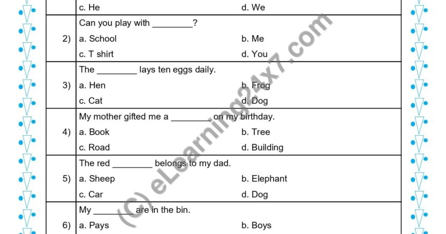 Grade 1, English, Sentences - MCQs, printable PDF, instant download