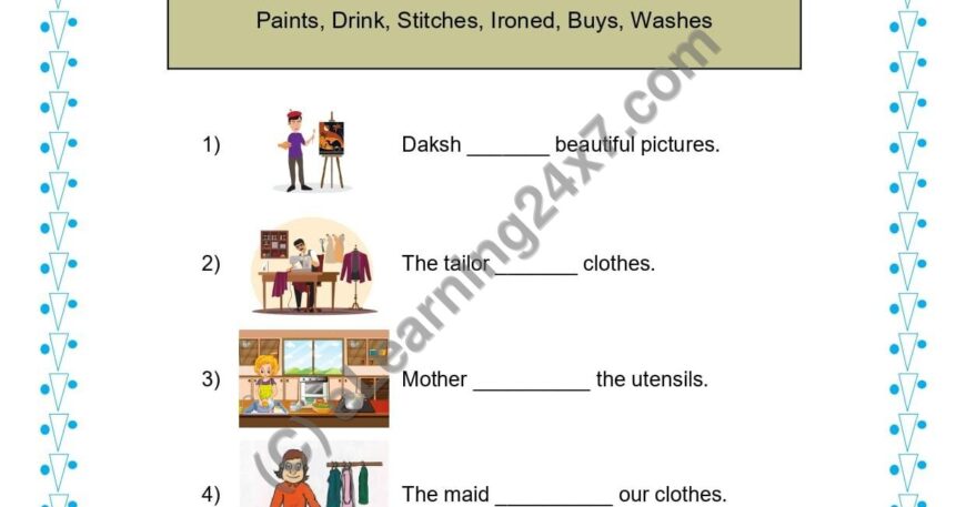 Grade 1, English, Verbs - Fill Blanks With Verbs, printable PDF, instant download