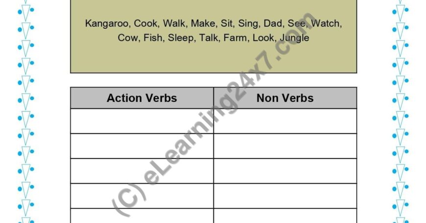 Grade 1, English, Verbs - Separate Action Verbs, printable PDF, instant download