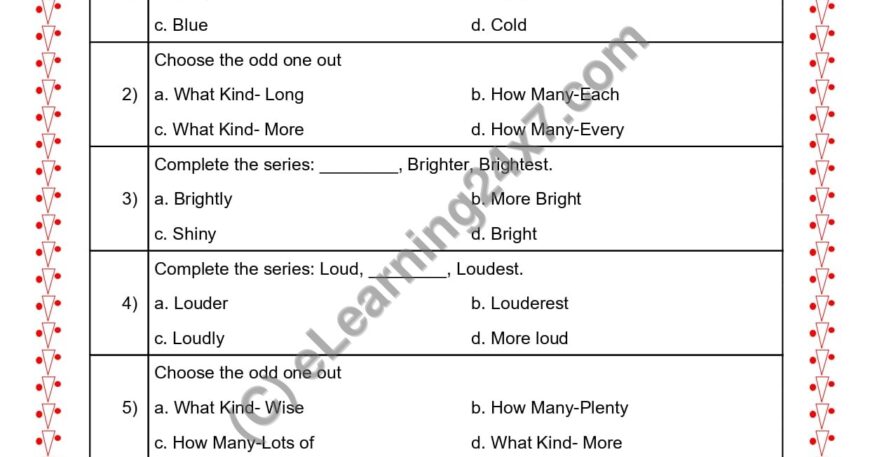 Grade 2, English, Adjectives - MCQs, printable PDF, instant download