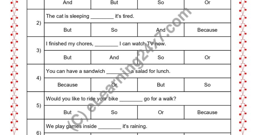 Grade 2, English, Conjunction - MCQs, printable PDF, instant download