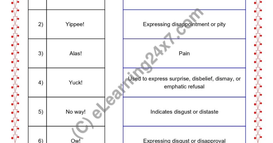 Grade 2, English, Interjection - Match Interjection, printable PDF, instant download