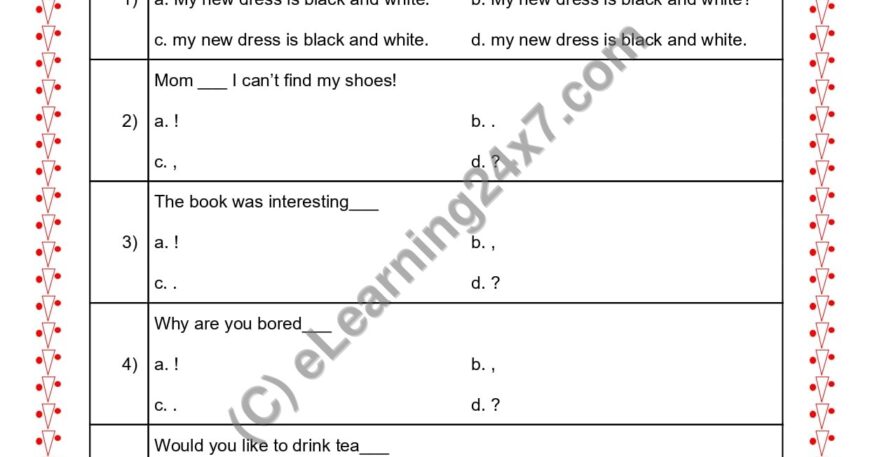 Grade 2, English, Punctuation - MCQs, printable PDF, instant download
