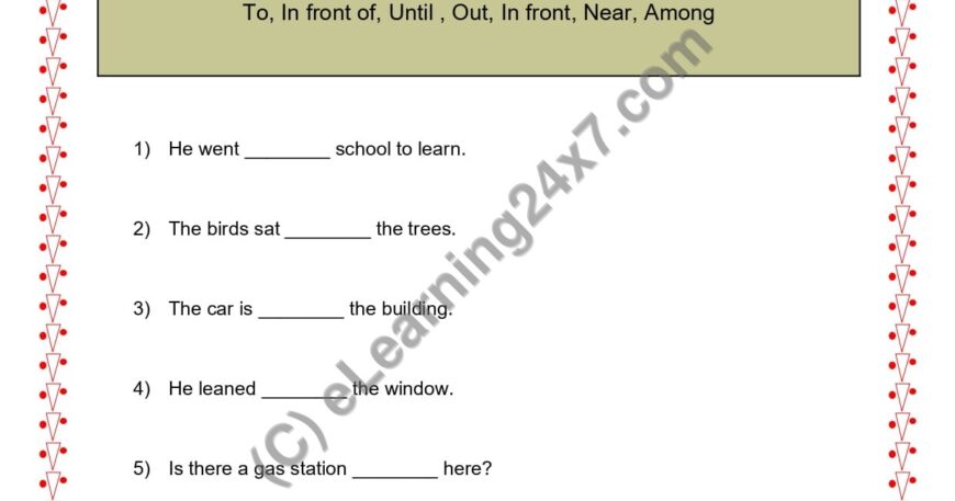Grade 2, English, Preposition - Fill Blanks, printable PDF, instant download